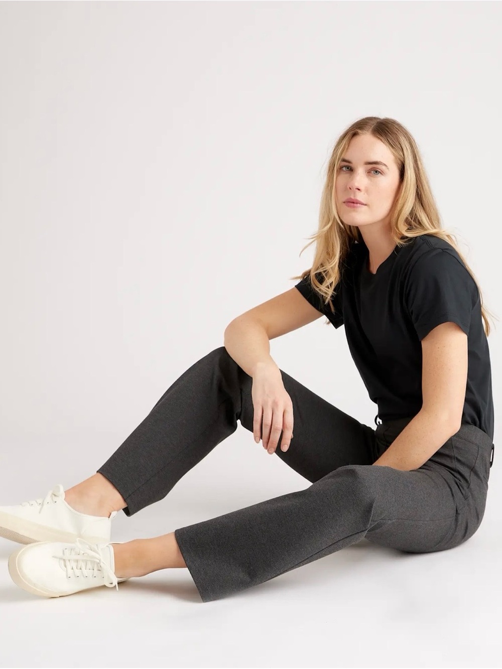 Quince Ultra-Stretch Ponte Bootcut Pants Large Petite Charcoal Grey